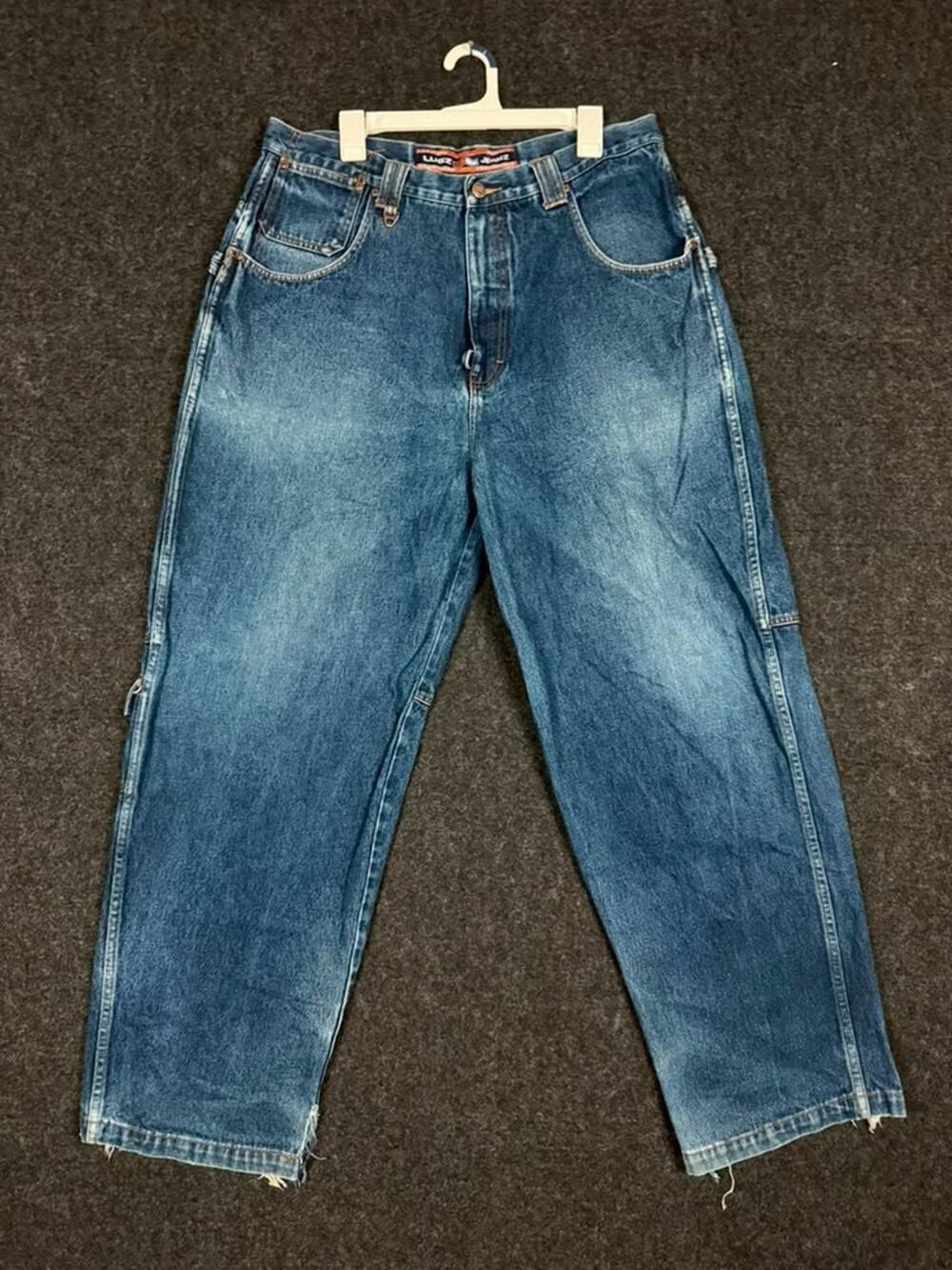Lugz Jeans Men's 38 Blue Denim Carpenter Cargo Wide Leg Distressed